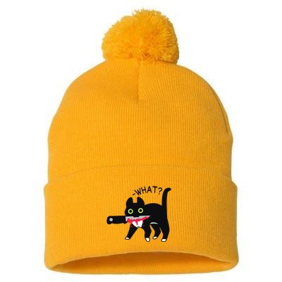 Cat What Murderous Tuxedo Cat With Knife Halloween Costume Pom Pom 12in Knit Beanie