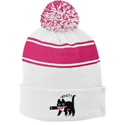 Cat What Murderous Tuxedo Cat With Knife Halloween Costume Stripe Pom Pom Beanie