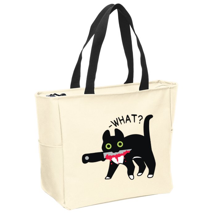 Cat What Murderous Tuxedo Cat With Knife Halloween Costume Zip Tote Bag