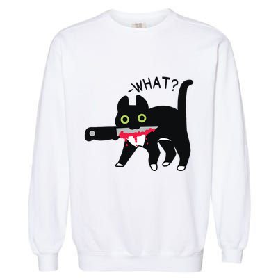 Cat What Murderous Tuxedo Cat With Knife Halloween Costume Garment-Dyed Sweatshirt