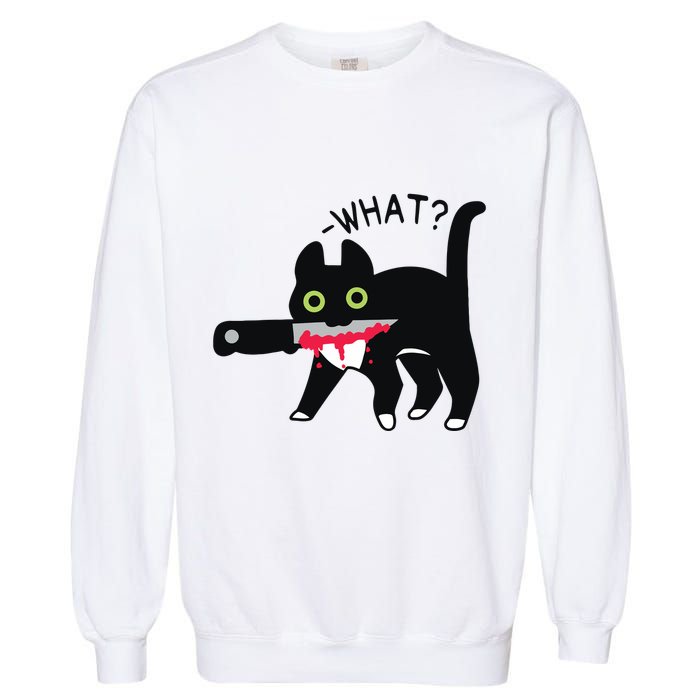 Cat What Murderous Tuxedo Cat With Knife Halloween Costume Garment-Dyed Sweatshirt