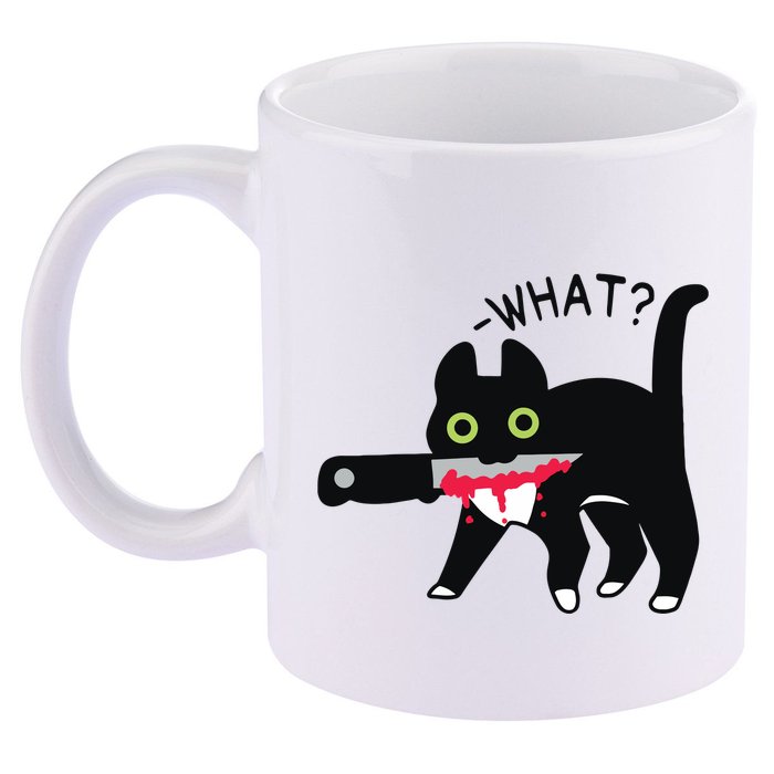Cat What Murderous Tuxedo Cat With Knife Halloween Costume 11oz C Handle Ceramic Mug