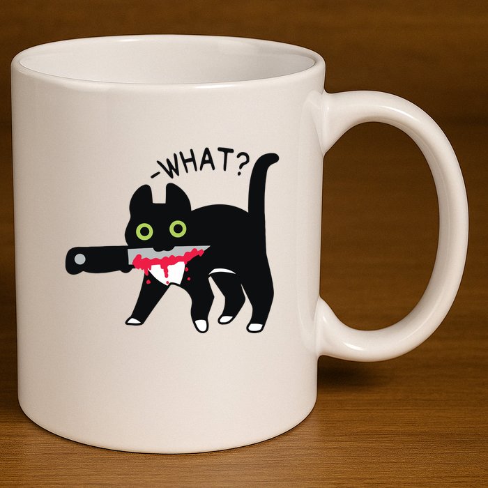 Cat What Murderous Tuxedo Cat With Knife Halloween Costume 11oz C Handle Ceramic Mug