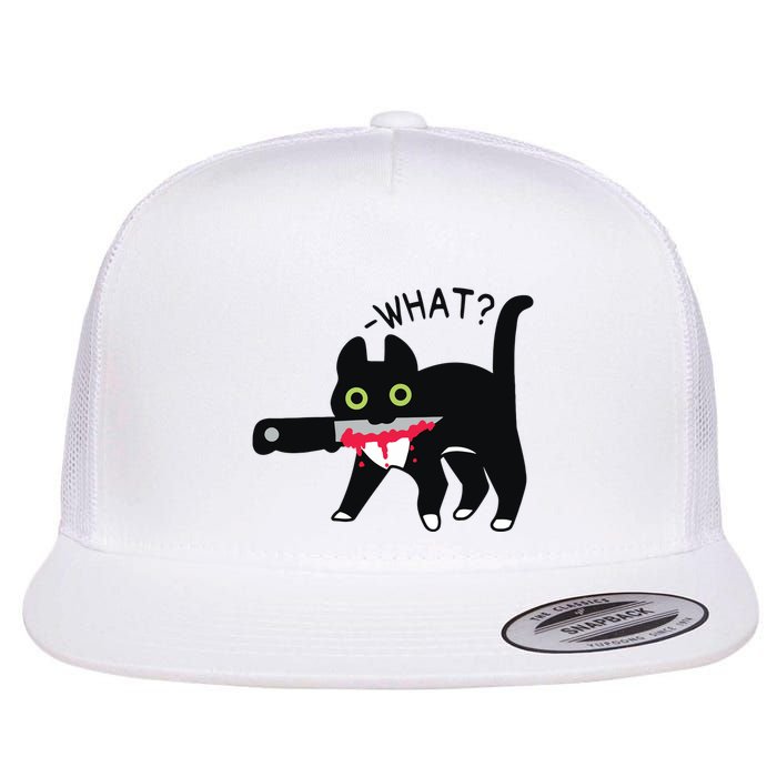 Cat What Murderous Tuxedo Cat With Knife Halloween Costume Flat Bill Trucker Hat