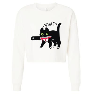 Cat What Murderous Tuxedo Cat With Knife Halloween Costume Cropped Pullover Crew