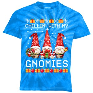 Chillin With My Gnomies Ugly Christmas Sweater Santa Gnomes Cute Gift Kids Tie-Dye T-Shirt