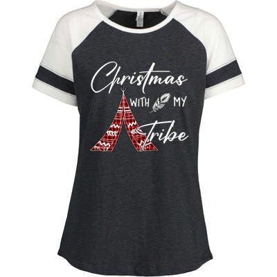 Christmas With My Tribe Red Plaid Family Matching Outfit Gift Enza Ladies Jersey Colorblock Tee