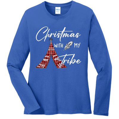 Christmas With My Tribe Red Plaid Family Matching Outfit Gift Ladies Long Sleeve Shirt