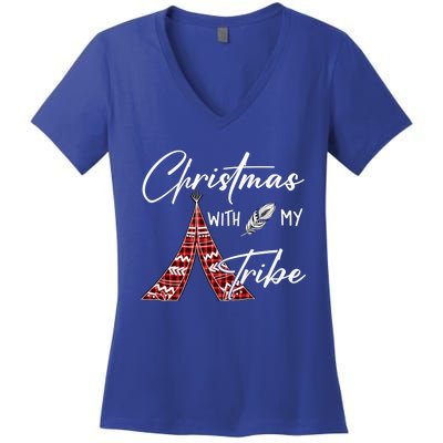 Christmas With My Tribe Red Plaid Family Matching Outfit Gift Women's V-Neck T-Shirt