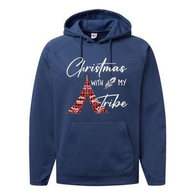 Christmas With My Tribe Red Plaid Family Matching Outfit Gift Performance Fleece Hoodie