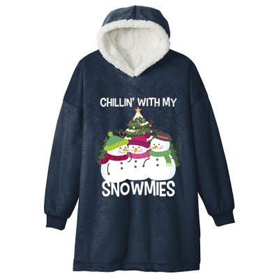 Chillin' With My Snowmies Xmas Snow Gift Hooded Wearable Blanket