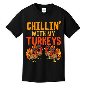 Chillin With My Turkeys Thanksgiving Family Kids T-Shirt