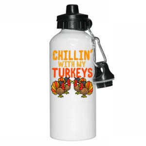 Chillin With My Turkeys Thanksgiving Family Aluminum Water Bottle