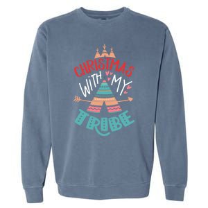 Christmas With My Tribe Red Plaid Family Matching Outfit Gift Garment-Dyed Sweatshirt