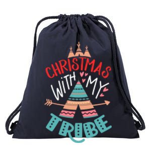 Christmas With My Tribe Red Plaid Family Matching Outfit Gift Drawstring Bag