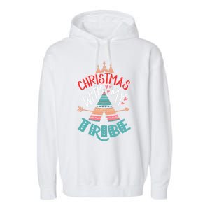 Christmas With My Tribe Red Plaid Family Matching Outfit Gift Garment-Dyed Fleece Hoodie