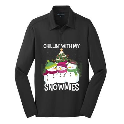 Chillin' With My Snowmies Xmas Snow Gift Silk Touch Performance Long Sleeve Polo