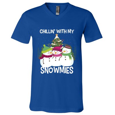 Chillin' With My Snowmies Xmas Snow Gift V-Neck T-Shirt