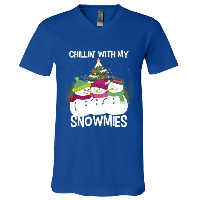 Chillin' With My Snowmies Xmas Snow Gift V-Neck T-Shirt