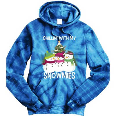 Chillin' With My Snowmies Xmas Snow Gift Tie Dye Hoodie