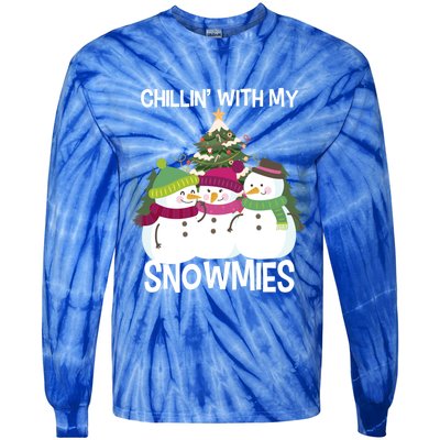 Chillin' With My Snowmies Xmas Snow Gift Tie-Dye Long Sleeve Shirt