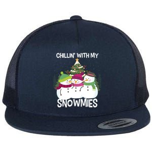 Chillin' With My Snowmies Xmas Snow Gift Flat Bill Trucker Hat