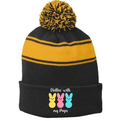 Chillin With My Peeps Easter Bunny Funny Cute Stripe Pom Pom Beanie