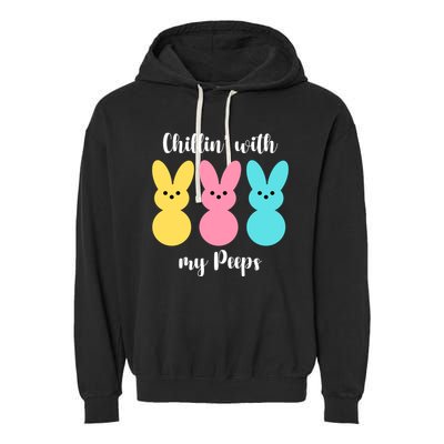 Chillin With My Peeps Easter Bunny Funny Cute Garment-Dyed Fleece Hoodie
