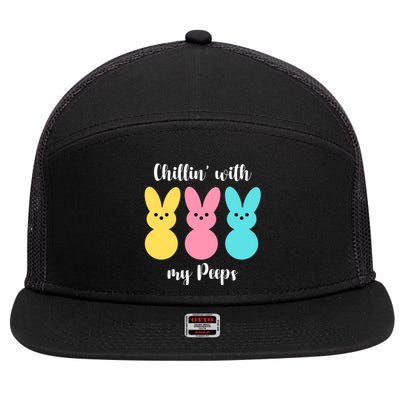 Chillin With My Peeps Easter Bunny Funny Cute 7 Panel Mesh Trucker Snapback Hat