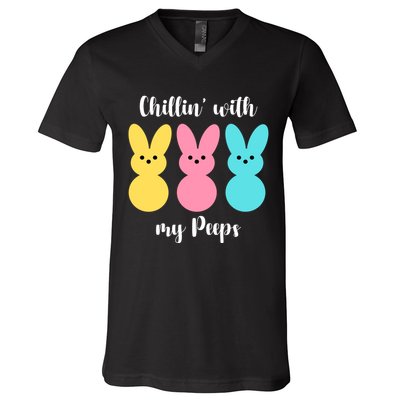 Chillin With My Peeps Easter Bunny Funny Cute V-Neck T-Shirt
