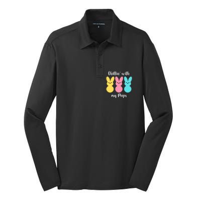 Chillin With My Peeps Easter Bunny Funny Cute Silk Touch Performance Long Sleeve Polo