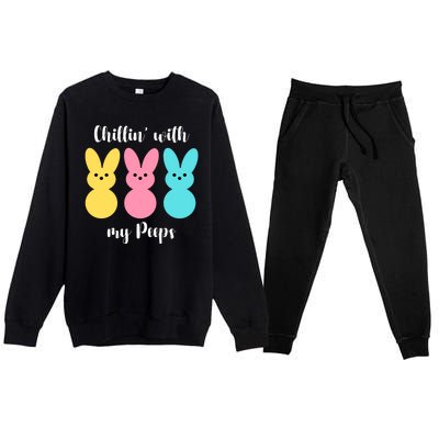 Chillin With My Peeps Easter Bunny Funny Cute Premium Crewneck Sweatsuit Set