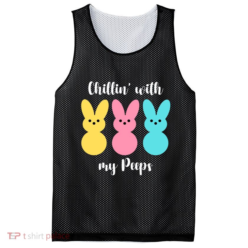 Chillin With My Peeps Easter Bunny Funny Cute Mesh Reversible Basketball Jersey Tank