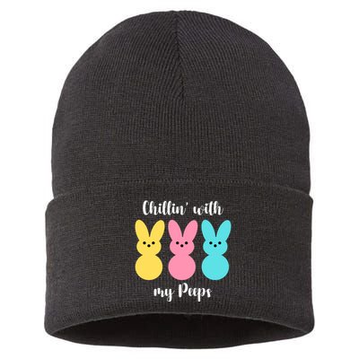 Chillin With My Peeps Easter Bunny Funny Cute Sustainable Knit Beanie