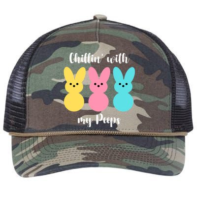 Chillin With My Peeps Easter Bunny Funny Cute Retro Rope Trucker Hat Cap