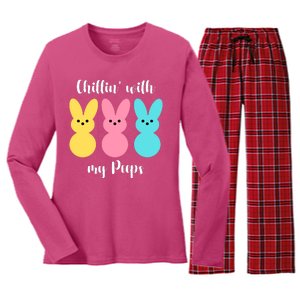 Chillin With My Peeps Easter Bunny Funny Cute Women's Long Sleeve Flannel Pajama Set 