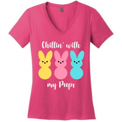 Chillin With My Peeps Easter Bunny Funny Cute Women's V-Neck T-Shirt