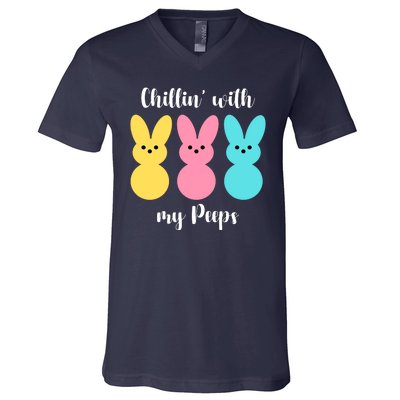 Chillin With My Peeps Easter Bunny Funny Cute V-Neck T-Shirt