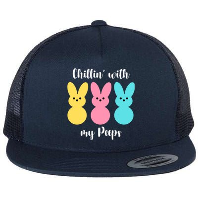 Chillin With My Peeps Easter Bunny Funny Cute Flat Bill Trucker Hat