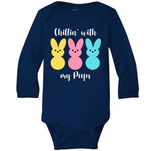 Chillin With My Peeps Easter Bunny Funny Cute Baby Long Sleeve Bodysuit