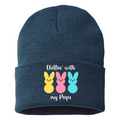 Chillin With My Peeps Easter Bunny Funny Cute Sustainable Knit Beanie