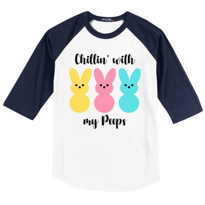 Chillin With My Peeps Easter Bunny Funny Cute Baseball Sleeve Shirt