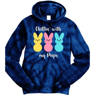 Chillin With My Peeps Easter Bunny Funny Cute Tie Dye Hoodie