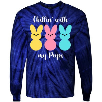 Chillin With My Peeps Easter Bunny Funny Cute Tie-Dye Long Sleeve Shirt