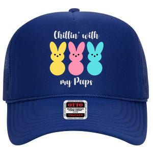 Chillin With My Peeps Easter Bunny Funny Cute High Crown Mesh Back Trucker Hat