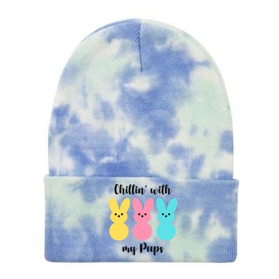 Chillin With My Peeps Easter Bunny Funny Cute Tie Dye 12in Knit Beanie