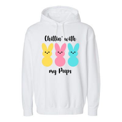 Chillin With My Peeps Easter Bunny Funny Cute Garment-Dyed Fleece Hoodie