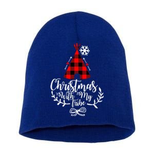 Christmas With My Tribe Red Plaid Family Matching Outfit Meaningful Gift Short Acrylic Beanie