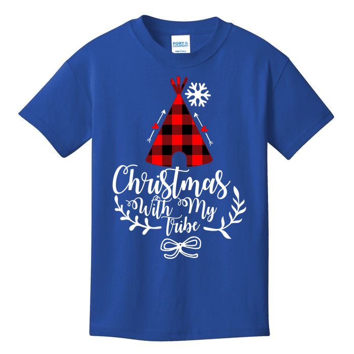 Christmas With My Tribe Red Plaid Family Matching Outfit Meaningful Gift Kids T-Shirt