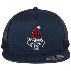 Christmas With My Tribe Red Plaid Family Matching Outfit Meaningful Gift Flat Bill Trucker Hat